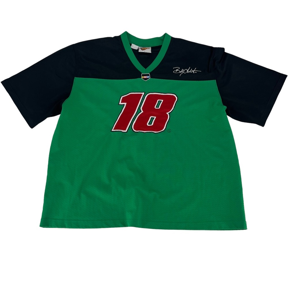 Vintage Nascar Jersey Mens L Green Black Bobby Labonte Racing #18 Shirt V-Neck